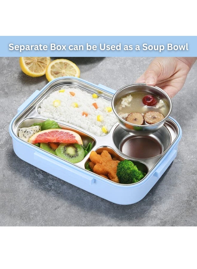 MIZAJIC Stainless Steel Bento Lunch Box for Kids and Adults Leakproof 4 Compartment Food Container 1300ml Ideal Portion Size with Sauce Box, Spoon and Chopsticks, Dishwasher Safe (Blue with Sauce Box) - Image 5